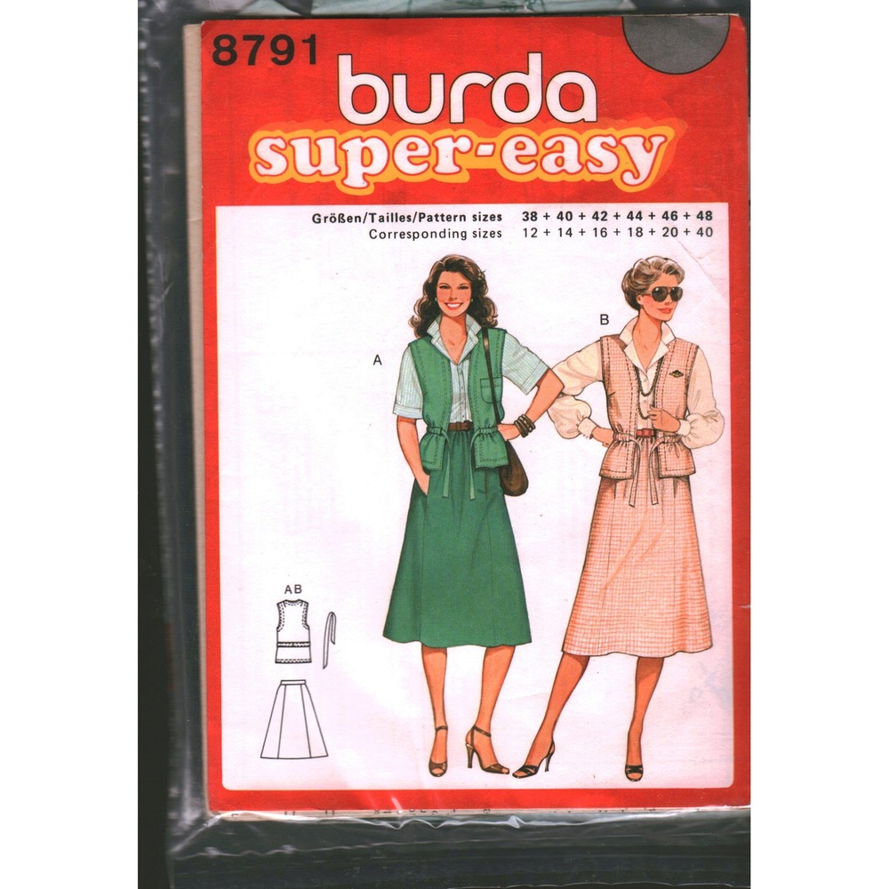 Burda 8791 Super-Easy Sewing Pattern Womens Vest and A-Line Skirt Size 12